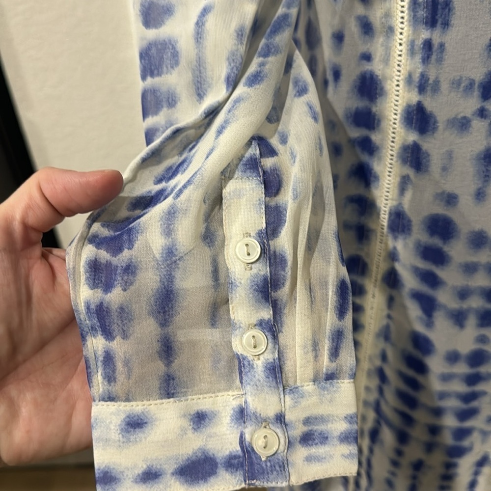 Soft Surroundings Sheer Maxi Dress w Slip XS Blue White Button Front Resort Boho - Picture 6 of 15